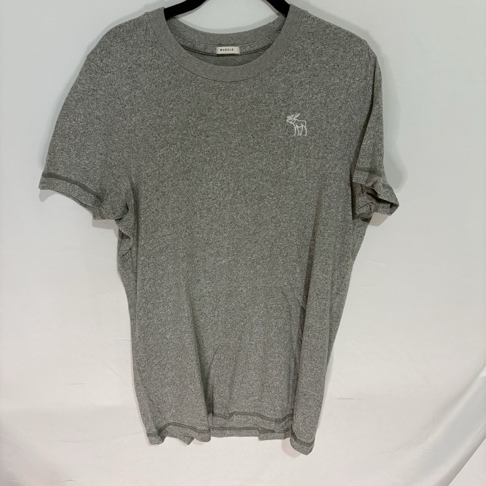 Abercrombie & Fitch Mens XL Grey Muscle T-Shirt Embroidered Moose Crew Logo Tee